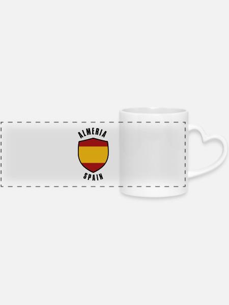 Almeria-Schild Spanien-Flagge - Panoramatasse mit Herzhenkel - Weiß