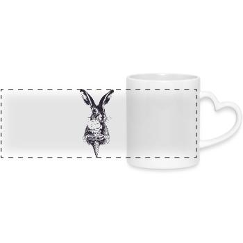 Hase mit Eis Vintage Gravur - Panoramatasse mit Herzhenkel - Weiß - Vorne