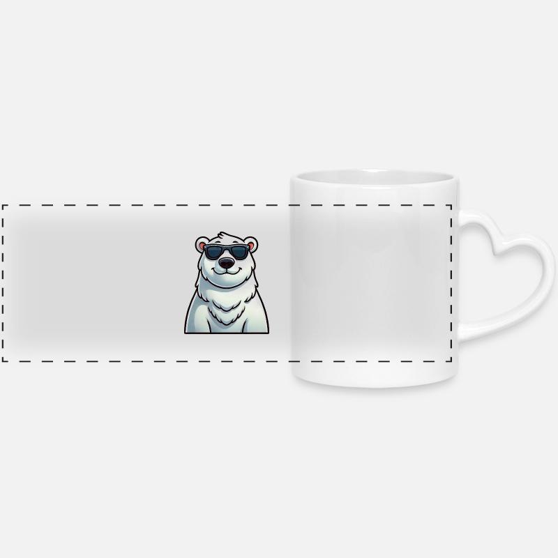 Casual polar bear cartoon with sunglasses - Panoramic mug with heart handle - white