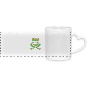 Meditating frog with big eyes - Panoramic mug with heart handle - white - Front
