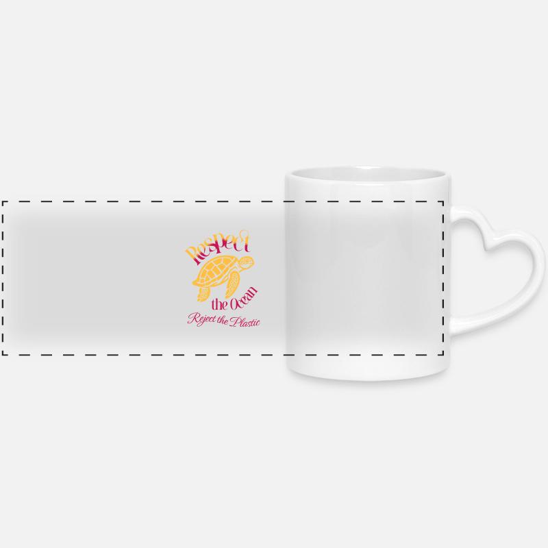 Respect the Ocean – Say No to Plastic - Panoramic mug with heart handle - white