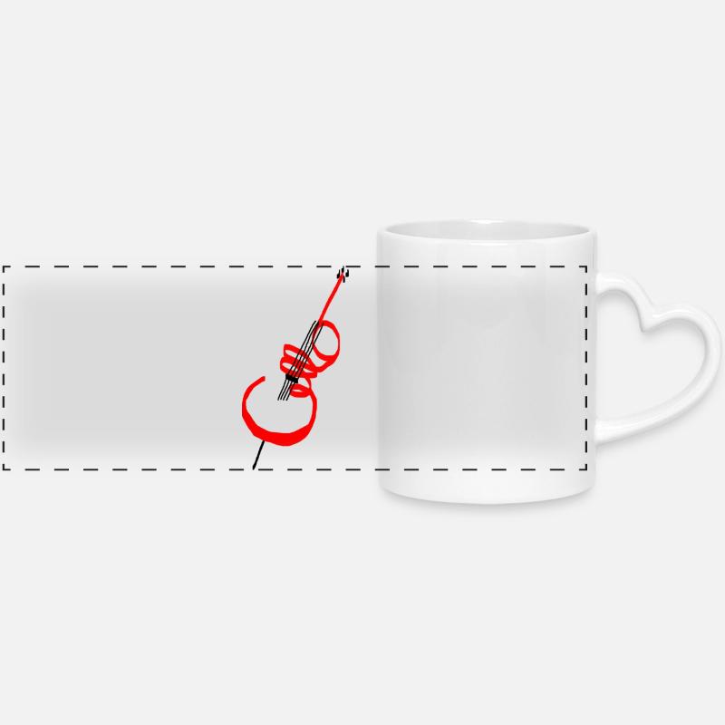 Cello lettering red - Panoramic mug with heart handle - white