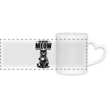 No Means Meow Cat with Coffee Saying - Panoramic mug with heart handle - white - Front