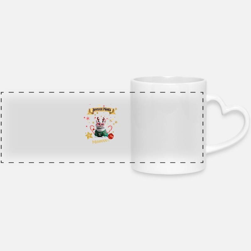 Joyeux noel chat mignon cadeau - Mug panoramique avec anse en forme de cœur - blanc