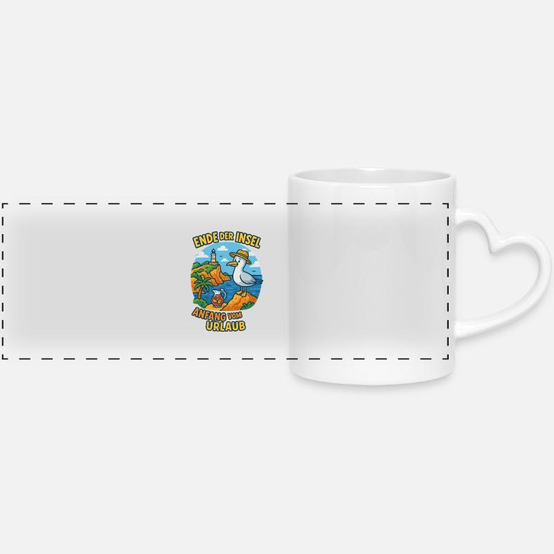Mallorca Formentor Holiday Seagull Sea Palm Trees Cliff - Panoramic mug with heart handle - white