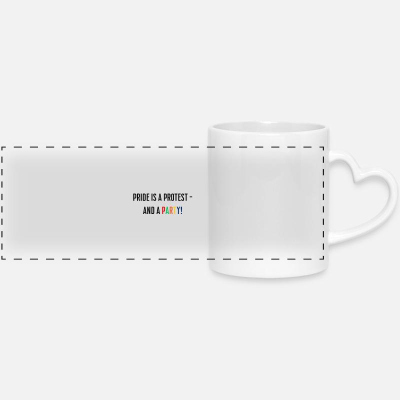 Pride is a protest - and a party! - Panoramic mug with heart handle - white