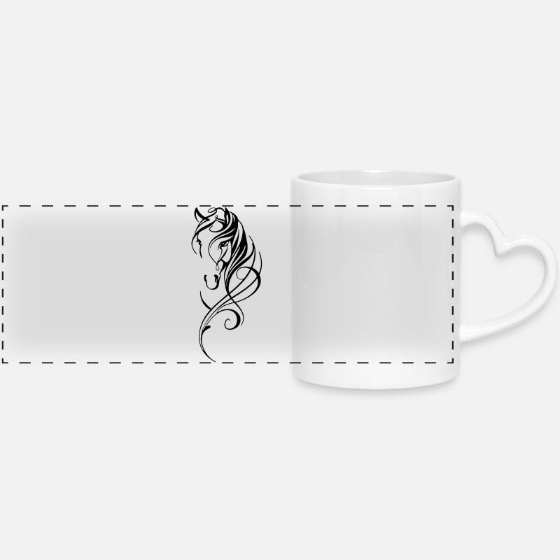 Cheval abstrait noir - Mug panoramique avec anse en forme de cœur - blanc