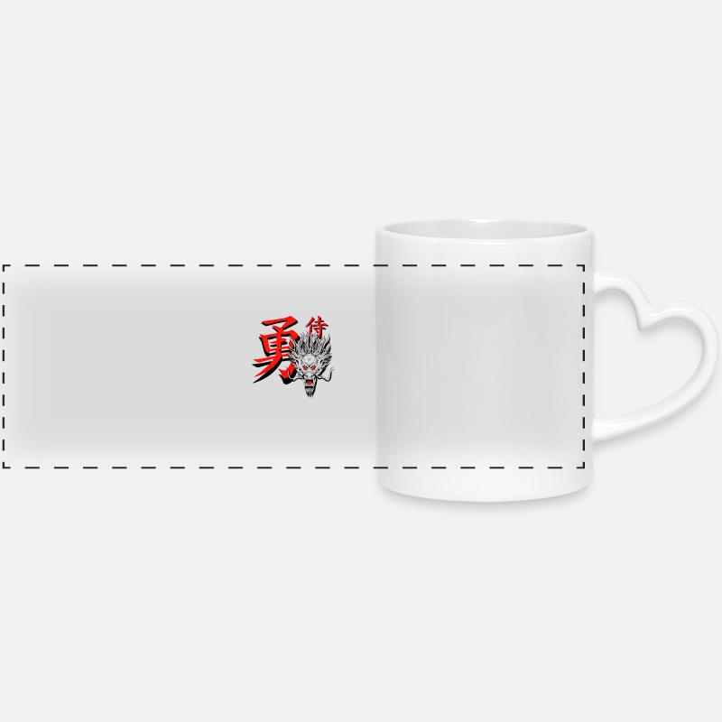 Samurai & Dragons – Japanese Warrior Design - Panoramic mug with heart handle - white