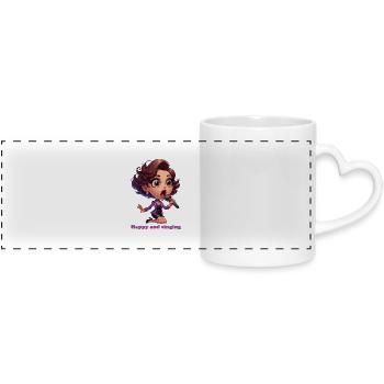 Happy and singing - Panoramic mug with heart handle - white - Front