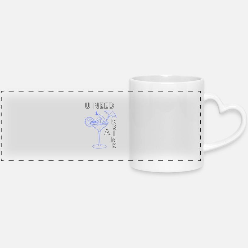 U need a drink - Panoramic mug with heart handle - white