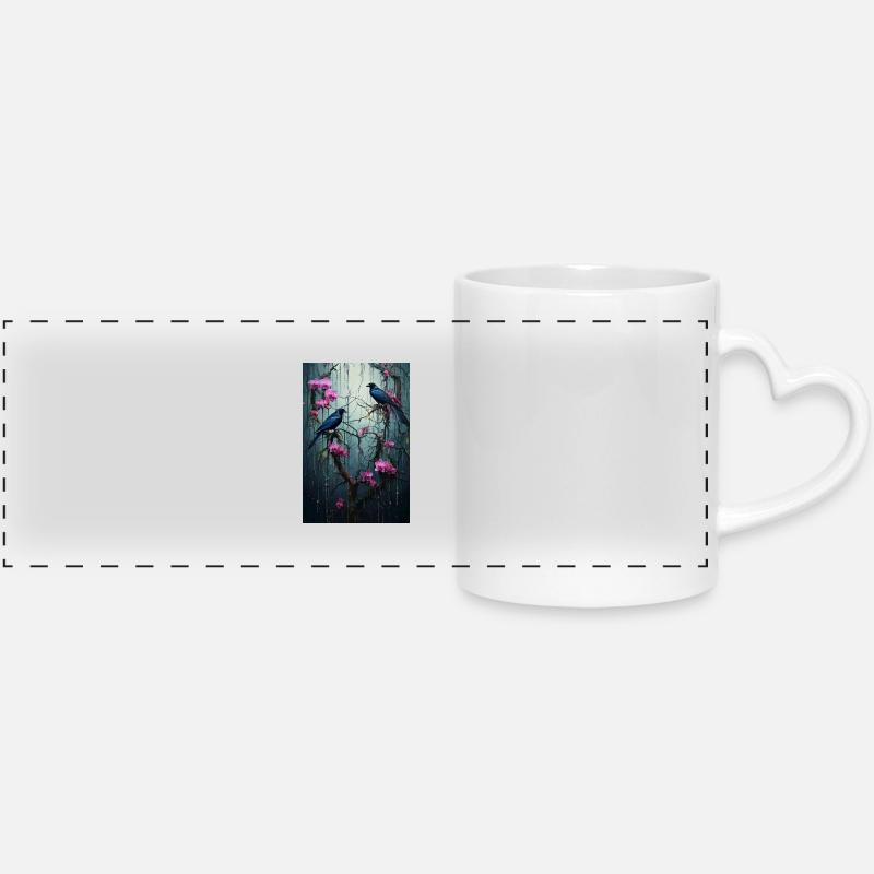Posters Crows and Orchids - Panoramic mug with heart handle - white