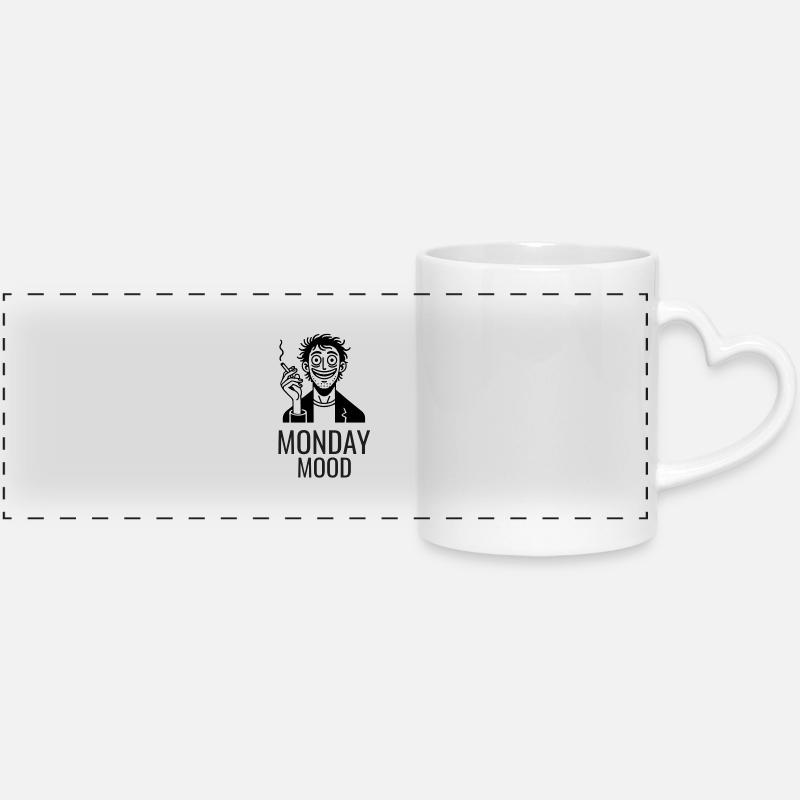 Caffeinated man smoking a cigarette - Monday Mood - Panoramic mug with heart handle - white