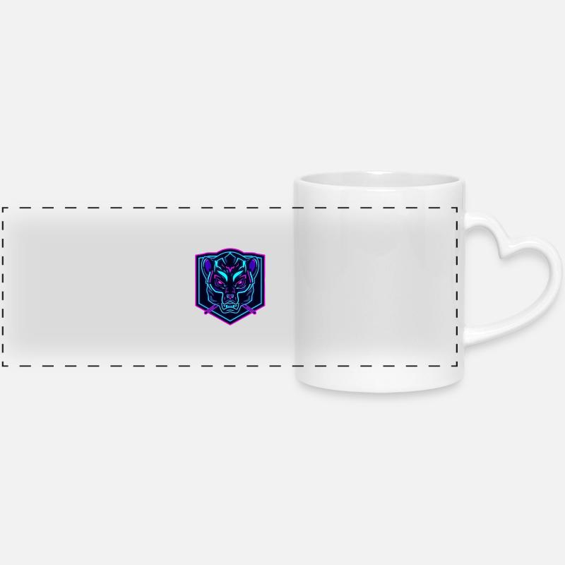 Neon Bear Mask in Cyber Design - Panoramic mug with heart handle - white