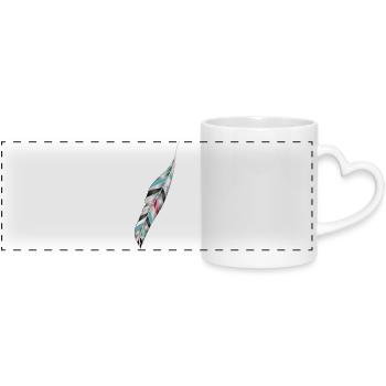 Artful bird feather in ethno style - Panoramic mug with heart handle - white - Front
