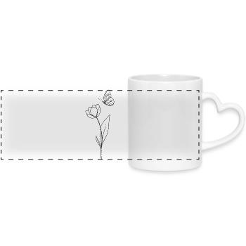 Flower with butterfly - black and white - Panoramic mug with heart handle - white - Front