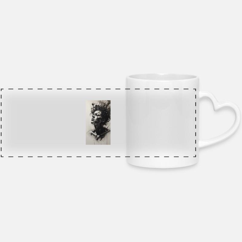 Coal Drawing of Emotion - Panoramic mug with heart handle - white