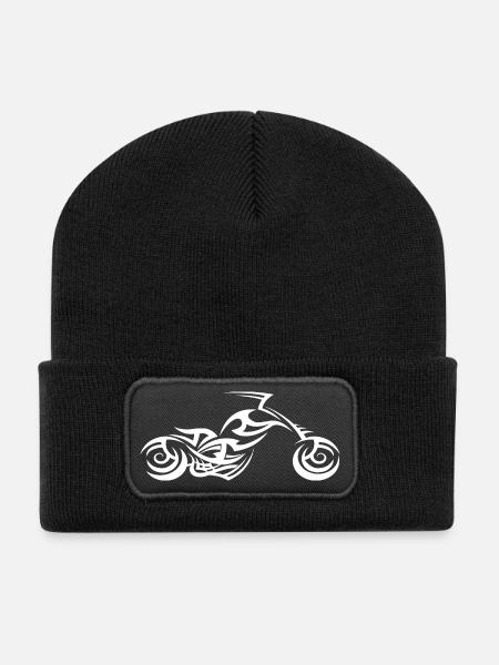 Tribal Tattoo Motorcycle - Recycled Patch Beanie - black