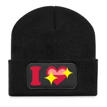 I love - Recycelte Patch Beanie - Schwarz - Vorne