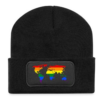 rainbow-world-map - Recycelte Patch Beanie - Schwarz - Vorne