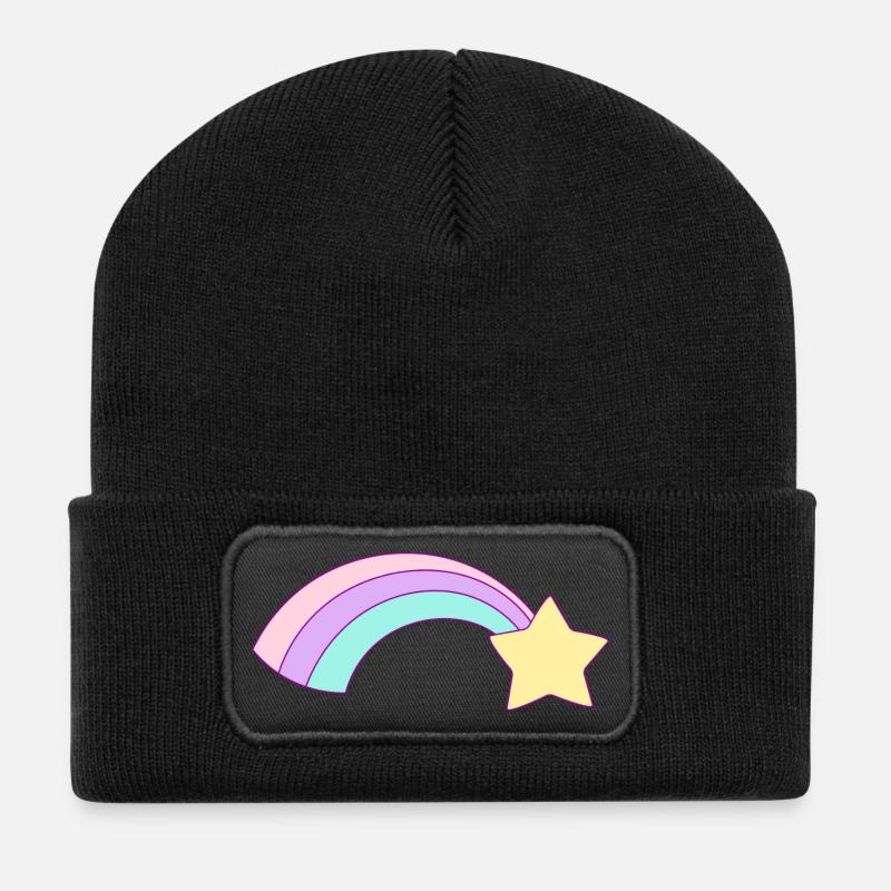 Regenbogen - Recycelte Patch Beanie - Schwarz