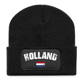 Holland Distressed Typografie - Recycelte Patch Beanie - Schwarz - Vorne