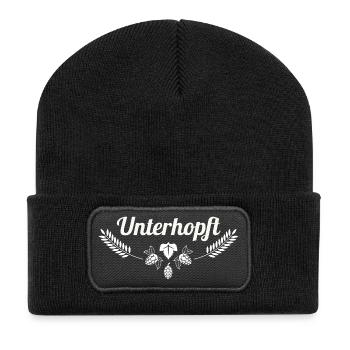 Unterhopft Bier Lustiger Spruch Trinken - Recycelte Patch Beanie - Schwarz - Vorne