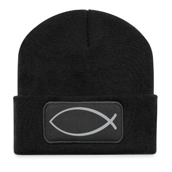 Ichtus poisson argent - Beanie recyclé à patch - noir - Devant
