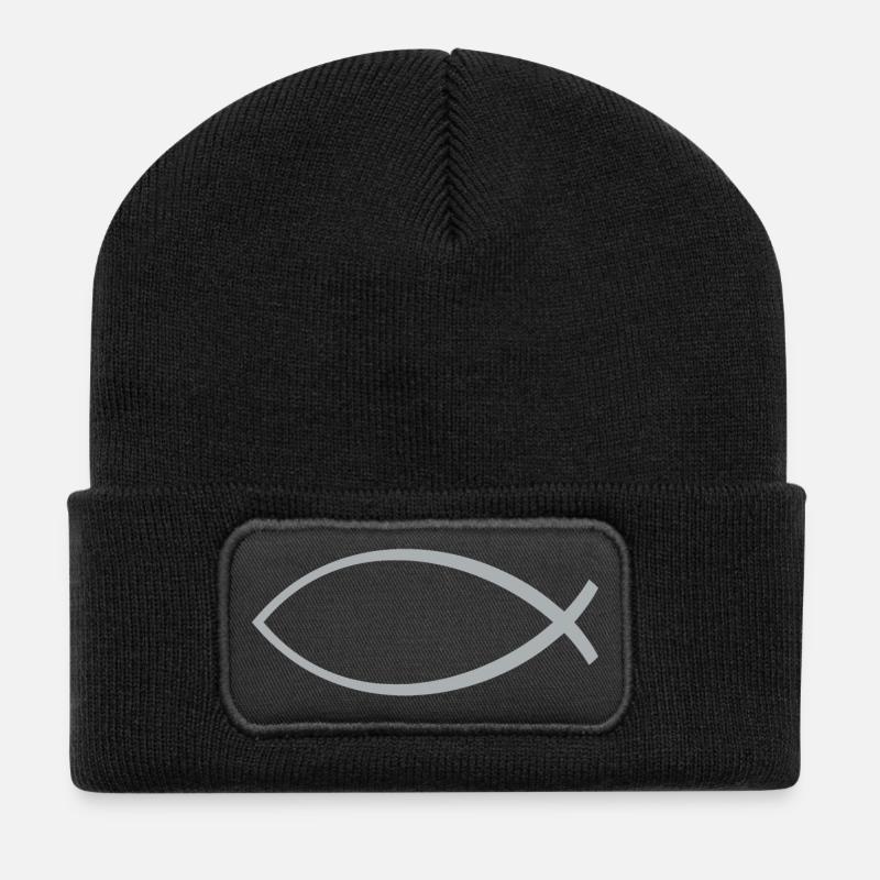 Ichtus fish silver - Recycled Patch Beanie - black