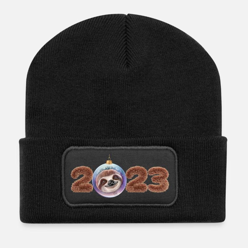 2023 Silvester Neujahr Jahreswechsel Faultier - Recycelte Patch Beanie - Schwarz