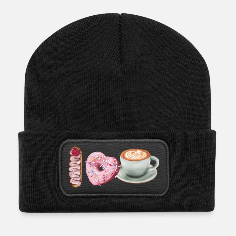 I Love Coffee First Zuerst Kaffee Morgens - Recycelte Patch Beanie - Schwarz
