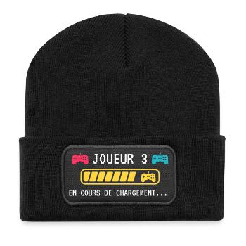 Cadeau Joueur 3 en cours de chargement gamer geek - Beanie recyclé à patch - noir - Devant