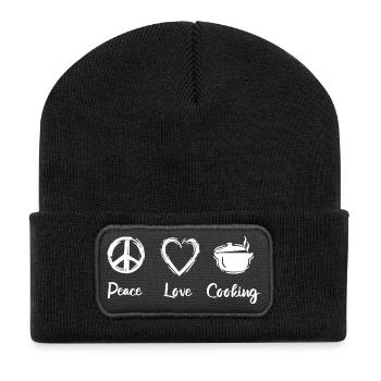Paix, Amour, Cuisine - Beanie recyclé à patch - noir - Devant