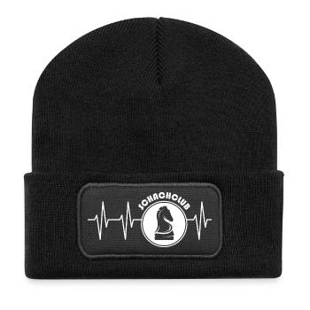 Schachclub Puls Herzschlag Symbol Knight Pferd - Recycelte Patch Beanie - Schwarz - Vorne
