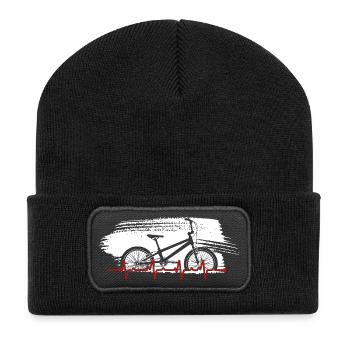 Fahrrad Herzschlag Strichzeichnungen - Recycelte Patch Beanie - Schwarz - Vorne
