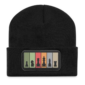 Chess pieces retro chess player club team logo - Recycled Patch Beanie - black - Front