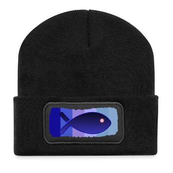 SARDINE. FISCH. APRILSCHERZ. OSTERN. MEER - Recycelte Patch Beanie - Schwarz - Vorne