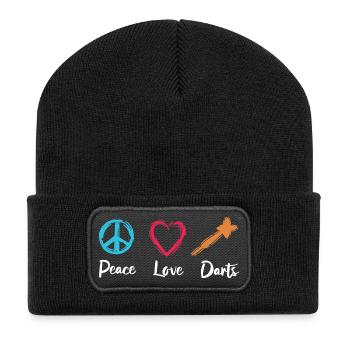 Frieden Liebe Darts - Recycelte Patch Beanie - Schwarz - Vorne