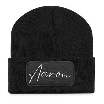 Aaron Name T-Shirt Geschenk Für Männer - Recycelte Patch Beanie - Schwarz - Vorne