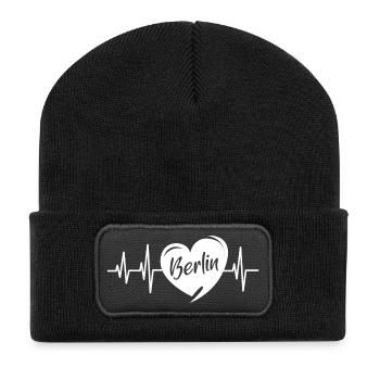 Herzschlag Berlin Liebe Herz Hauptstadt Logo icon - Recycelte Patch Beanie - Schwarz - Vorne