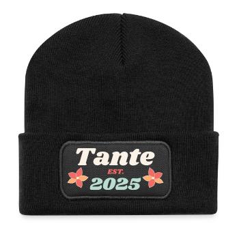 Tante Est 2025 Ich werde Tante Retro Style - Recycelte Patch Beanie - Schwarz - Vorne