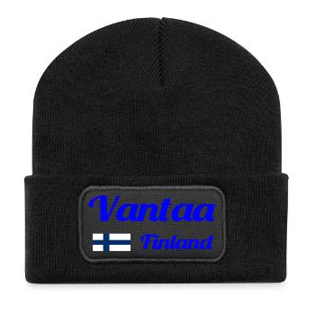 Vantaa Finnland Drucken - Recycelte Patch Beanie - Schwarz - Vorne