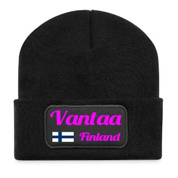 Vantaa Finnland Drucken - Recycelte Patch Beanie - Schwarz - Vorne