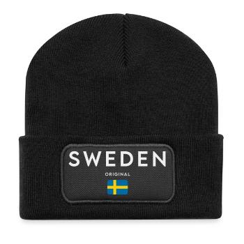 Flagge von Schweden, schwedischer Stolz - Recycelte Patch Beanie - Schwarz - Vorne