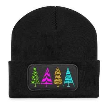 Colorful Christmas Tree Illustration - Recycled Patch Beanie - black - Front