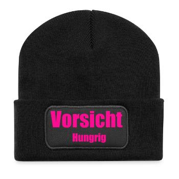 Vorsicht hungrig - Recycelte Patch Beanie - Schwarz - Vorne
