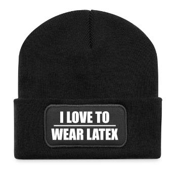 Schrift Design "I love to wear Latex" - Recycelte Patch Beanie - Schwarz - Vorne