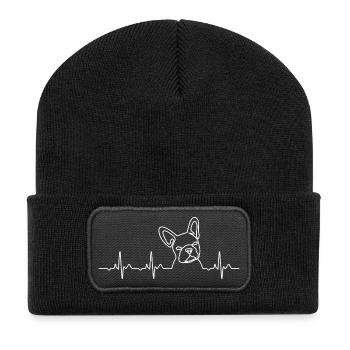 Bouledogue français minimaliste Heartbeat Gift - Beanie recyclé à patch - noir - Devant
