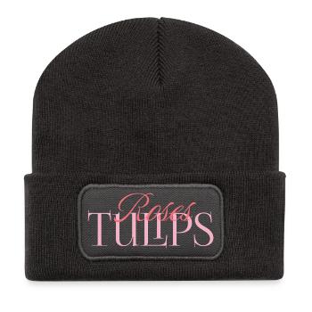 Roses et tulipes – L’élégance épanouie - Beanie recyclé à patch - charbon - Devant