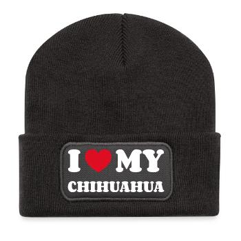 J’aime mon propriétaire de chien chihuahua - Beanie recyclé à patch - charbon - Devant