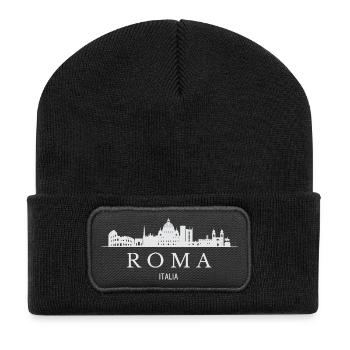 Roms Skyline, ich liebe Rom - Recycelte Patch Beanie - Schwarz - Vorne
